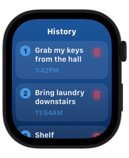 Hold That Thought history on Apple Watch with recent thoughts